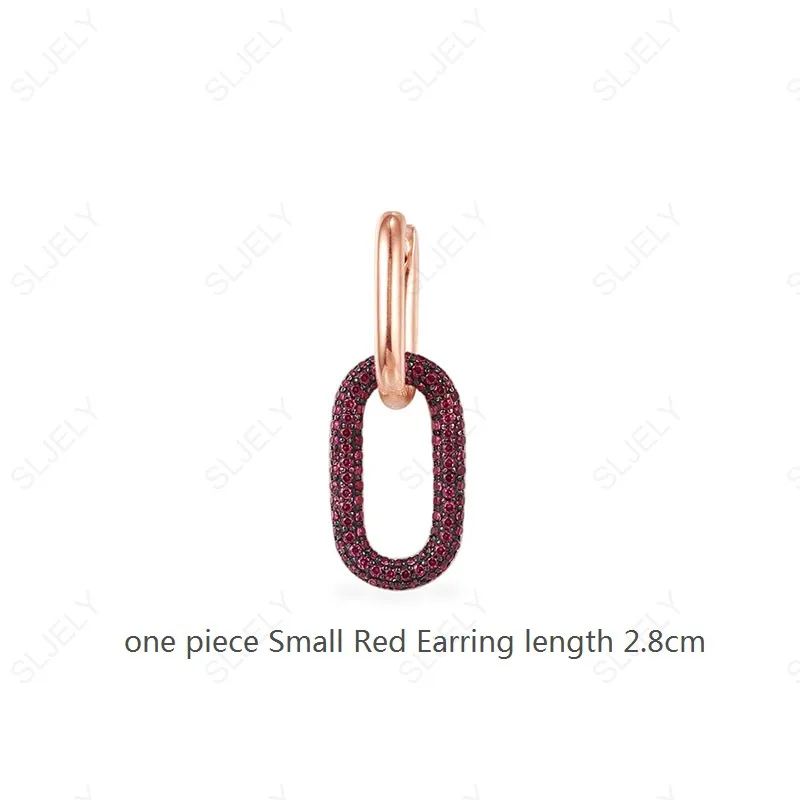 1 pc Small Red SLJELY одна деталь высокое качество розовый стерлингового серебра 925 Белый/бордовый Цирконий цепи звено серьги для женщин модные ювелирные изделия - Окраска металла: 1 pc Small Red