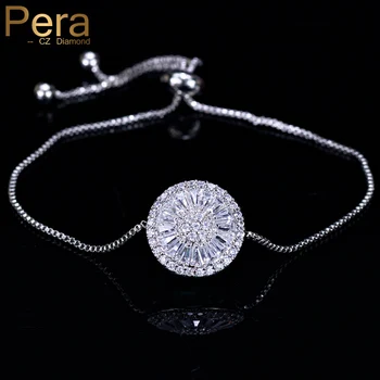 

Pera Fashion Tennis Chain Link Adjustable Bracelets Full Sparkling Big Round Cubic Zirconia Silver Color Jewelry for Women B131