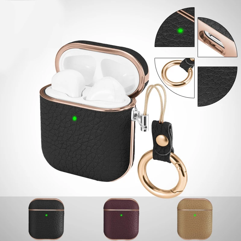 For 1 2 Generation Earphone Cover Leather Protective Cover Litchi Pattern Wireless Headphone Cases