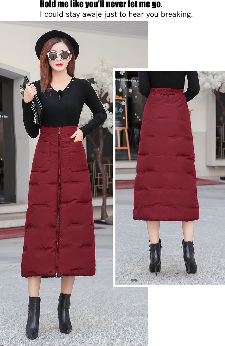 Женские зимние юбки размера плюс 5XL с молнией спереди и высокой талией, теплые зимние хлопковые юбки, длинная юбка 1129-79