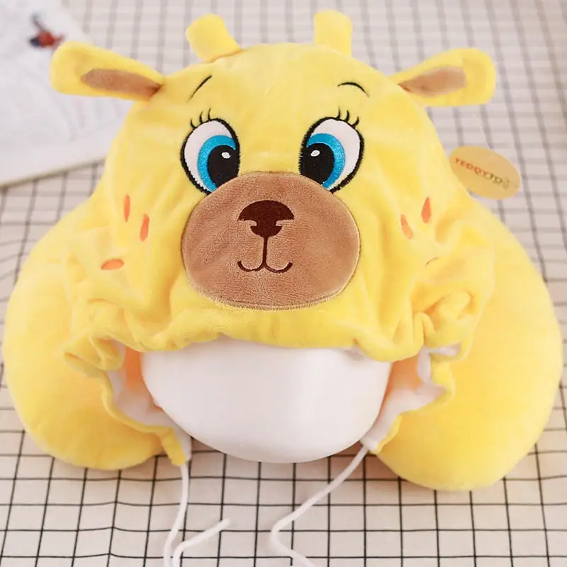 deer Мультяшное животное Единорог u-образный балахон Подушка дорожная подушка с капюшоном шеи Поддержка Отдых Подушка с шляпой для сна открытый самолет - Цвет: deer