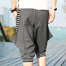Повседневные мужские шорты,, модные хип-хоп полосатые штаны с большим карманом, низкая промежность, эластичная талия, для уличных танцев, укороченные штаны для мужчин