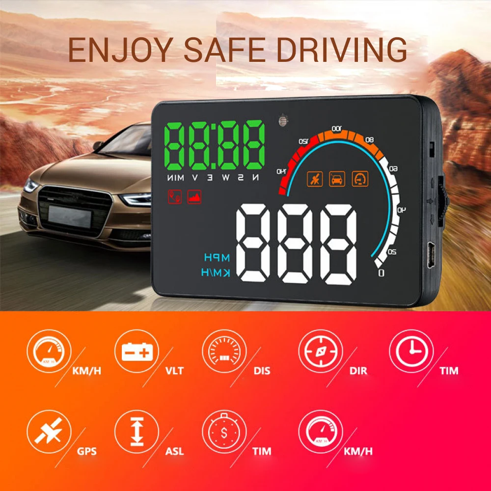 

1000 DPI LED Q5 HUD 4.8 Inch Car HUD Head-Up Display OBD2 Dashboard Speedometer Projector Speed/Fatigue Driving Warning