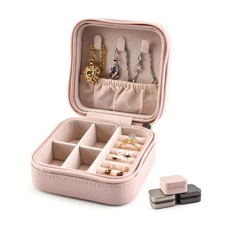 

Jewelry Organizer Portable Travel Jewellery Case Necklace Earrings Rings Bracelet Storage Container Faux PU Zipper Box