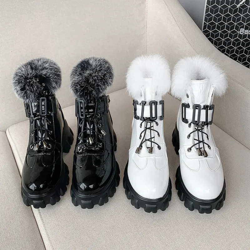 MORAZORA/; Новое поступление; модные женские ботинки из искусственной кожи; удобные черные зимние ботильоны на меху на плоской подошве; Цвет черный, белый