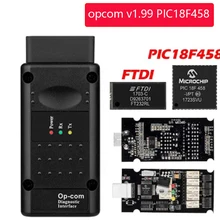 Op com opcom v1.99 com real pic18f458 ftdi ft232rl chip obd2 ferramenta de diagnóstico OP-COM para opel opcom v1.78 lata be flash atualização