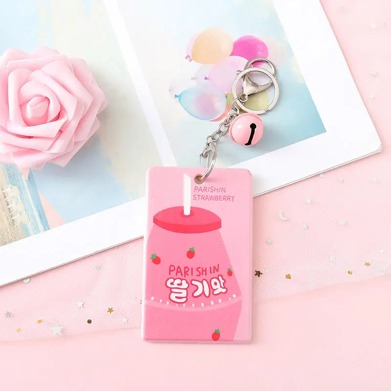 Милый кавайный розовый девичий ID держатель для карт пластиковый кошелек с маленьким колокольчиком студенческий набор для автобусной карты Чехол женский держатель сумки аксессуары для путешествий