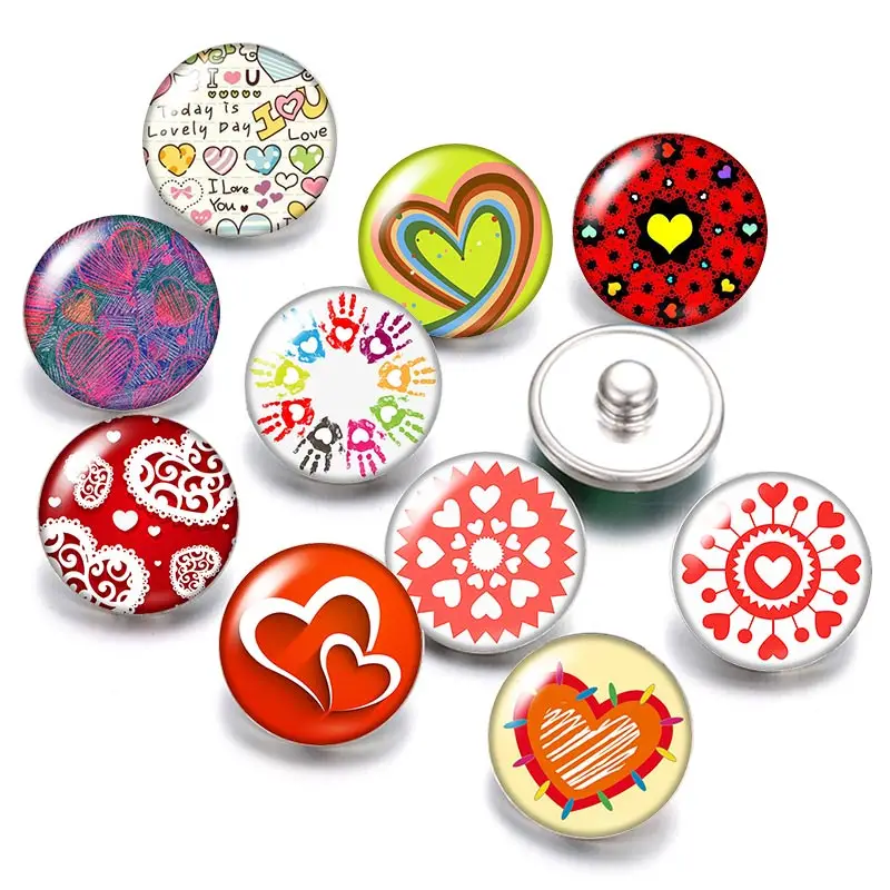 18mm Snap Button Jewelry Heart Glass Cabochons Snap Buttons Heart