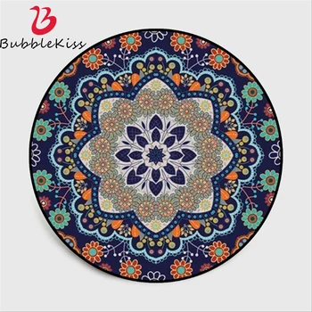 

Bubble Kiss 2020 Fashion Carpets For Living Room Ethnic Style Blue Flower Pattern Round Carpet Non-Slip Bedroom Decoration Rug