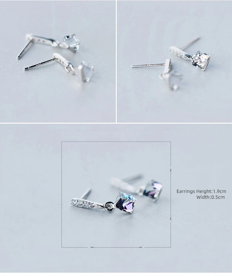 Modian Новое поступление стерлингового серебра 925 квадратные радужные кристаллы Висячие серьги для женщин Висячие серьги модные серебряные ювелирные изделия