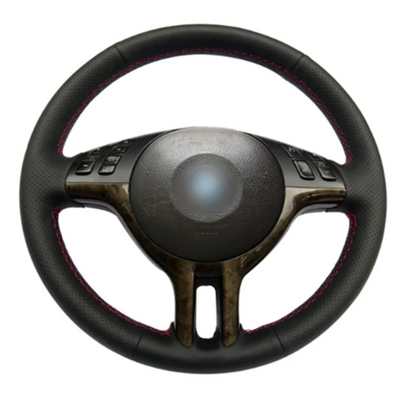 

Top Leather Steering Wheel Hand-stitch on Wrap Cover For BMW E39 E46 325i E53 X5