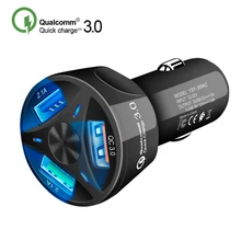 Автомобильное зарядное устройство 3 А с двумя usb-портами для быстрой зарядки iPhone x, samsung, Xiaomi, быстрое зарядное устройство QC 3,0 Для huawei, USB светодиодный зарядное устройство для мобильного телефона