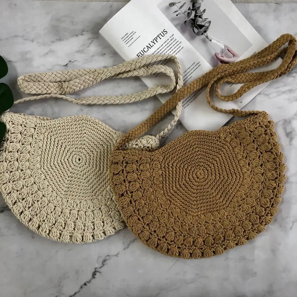 Bolso bohemio de paja de media luna para mujer, tejida a mano bandolera de  hombro, de gran capacidad, de ratán para playa|Bolsos de hombro| -  AliExpress