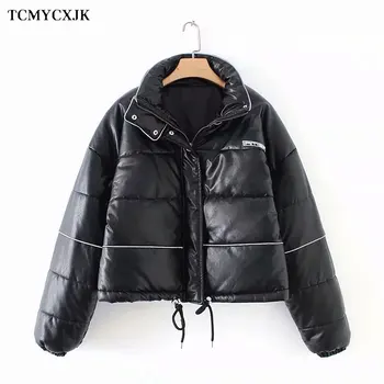 

Winter Short PU Cotton Jacket Women 2020 New Loose Stand Collar Cotton Coat Women Thick Warm Parker Tops Casual Leather Jackets