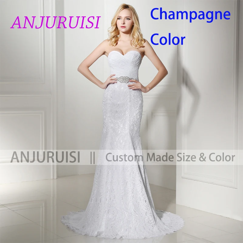 champagne color ANJURUISI элегантные белые кружевные свадебные платья Русалка Свадебные платья винтажные богемные Свадебные платья дешевые Sereia с жакетом - Цвет: champagne color