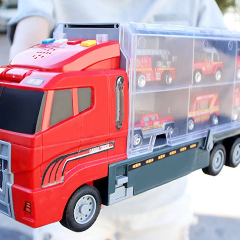 Большой грузовик и 6 шт. мини литой автомобиль модель 1: 64 масштабные Игрушки транспортные средства Перевозчик грузовик инженерные игрушки для детей мальчиков, синий