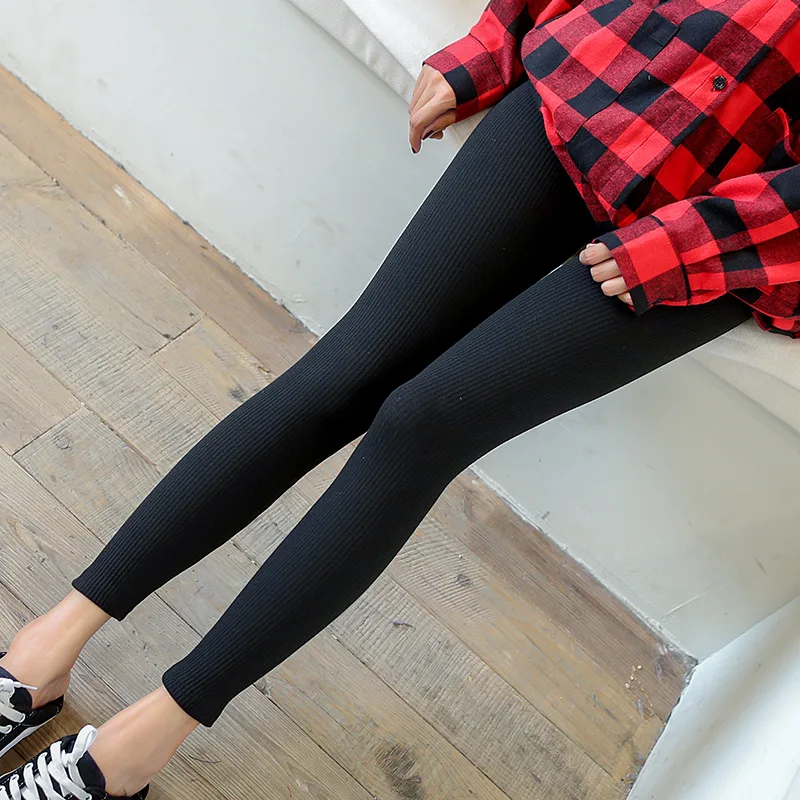 

Online Celebrity Hot Selling Ribbed Pattern Leggings High-waisted plus Velvet 2018 Autumn And Winter Vertical Stripe Outer Wear