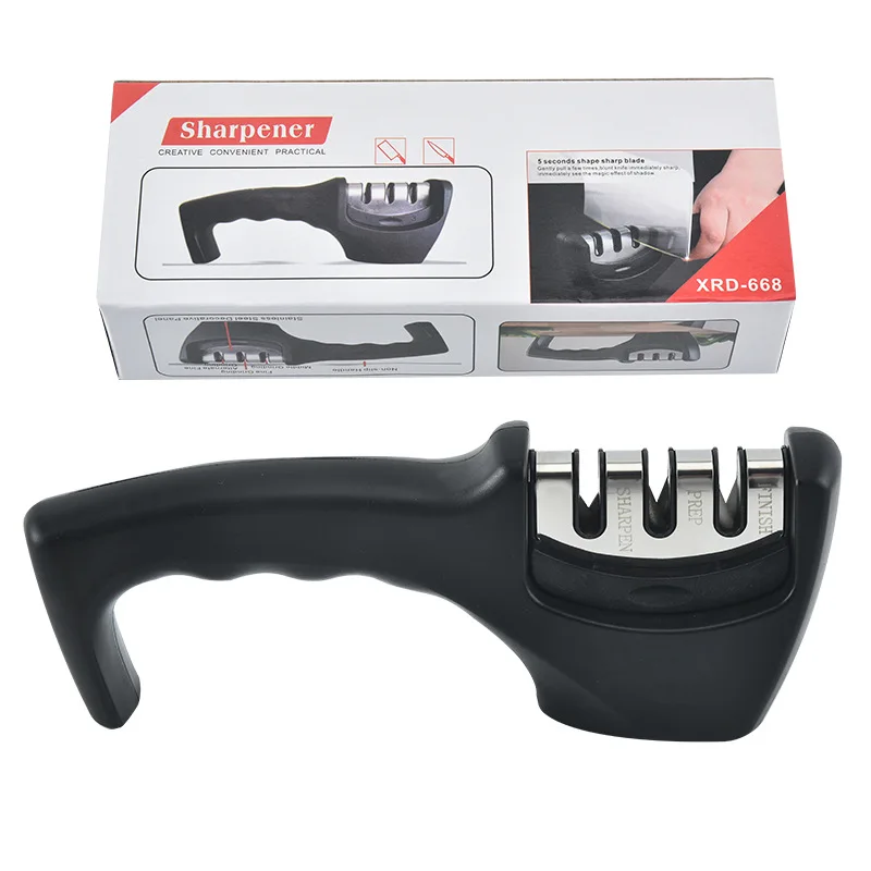 4-in-1 Kitchen Knife Accessories: 3-Stage Knife Sharpener Helps