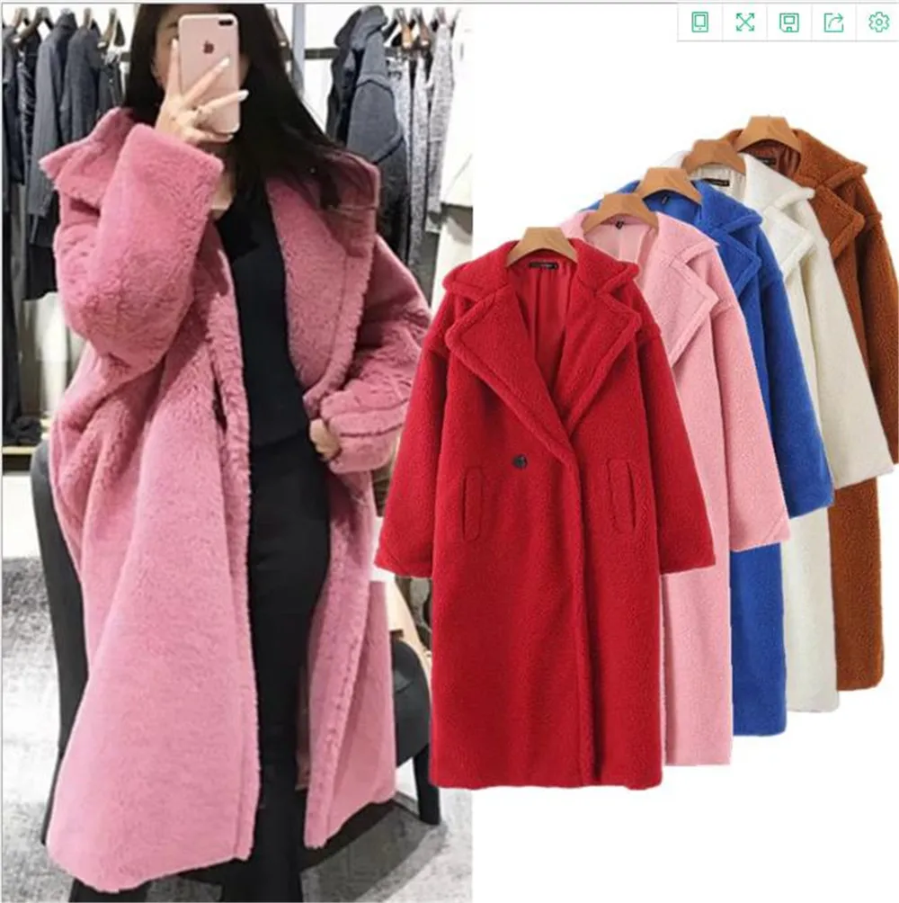

Long Jacket Women Solid Turn Down Collar Woolen Plush Coat Casual Loose Autumn Winter Warm Outerwear Female