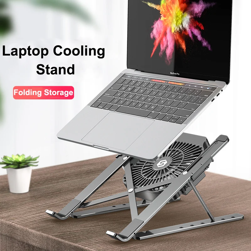 Laptop Cooling Pad Laptop Fan Stand Portable Laptop Cooling Stand with Fan Foldable Aluminum Alloy Notebook Cooler Pad Holder Adjustable For 17inch Laptop Tablet