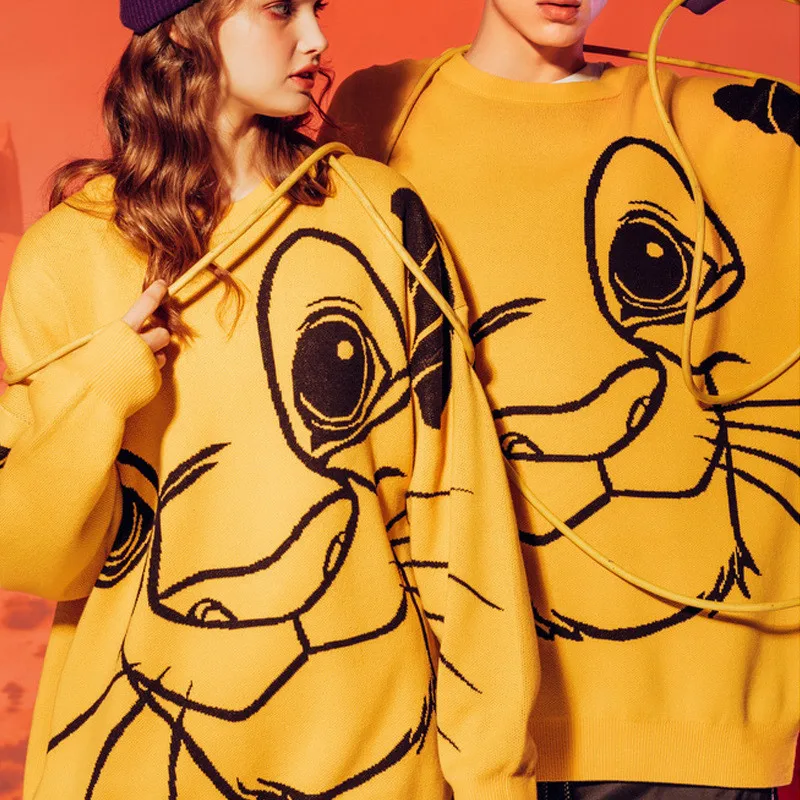 Autumn Winter New Simba Cartoon Sweater Couple Clothes Loose Long-sleeved Men Women Oversize Kintted Tops Round Neck Pullover | Женская