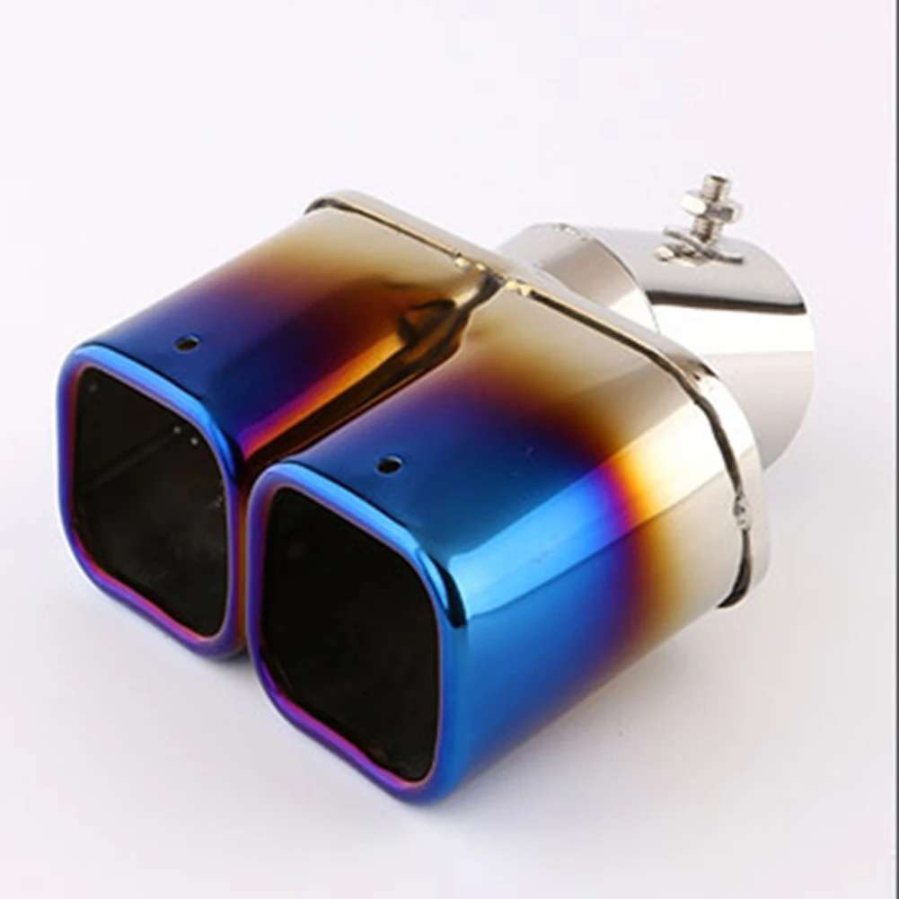 Car Stainless Steel 1 To 2 Outlet Auto Rear Muffler Tip Exhaust Tail Pipe Universal Parts Nozzle End Straight Easy Install