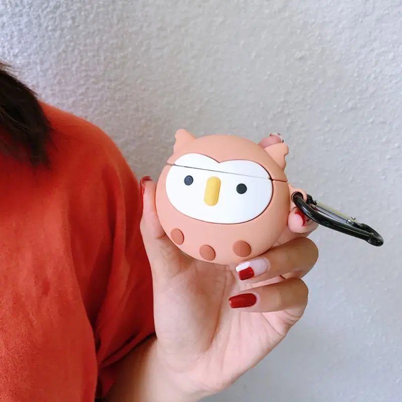 Мультфильм Сова Стиль Защитный чехол силиконовый чехол для Airpods 1/2 с карабином