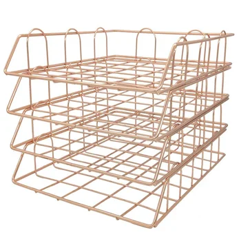 

4 Pcs Metal File Tray Desk Accessorie azine Holder File Office Organizer Layering Paper Storage Paper Tray