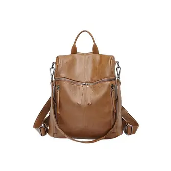 

Fashion Leather Backpack Personality Travel Bag Creative Students School Bag Practical Storage Bag for Outdoor (Chocolate)