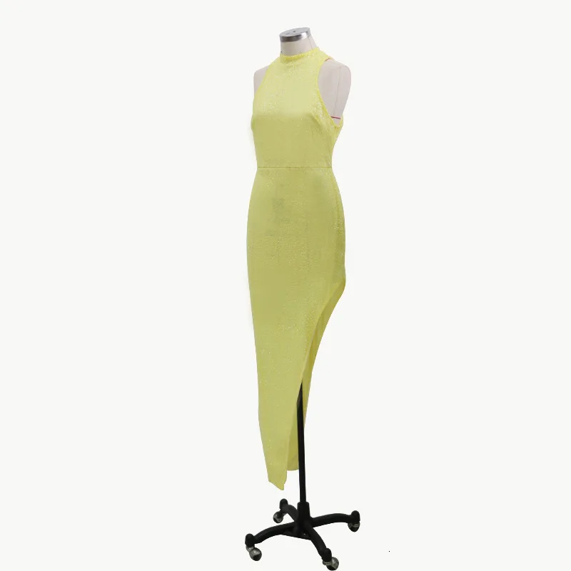 BacklakeGirls Robe De Soiree, желтое вечернее платье, сексуальное, с лямкой на шее, без рукавов, с разрезом сбоку, официальное, с блестками, платье Abendkleider