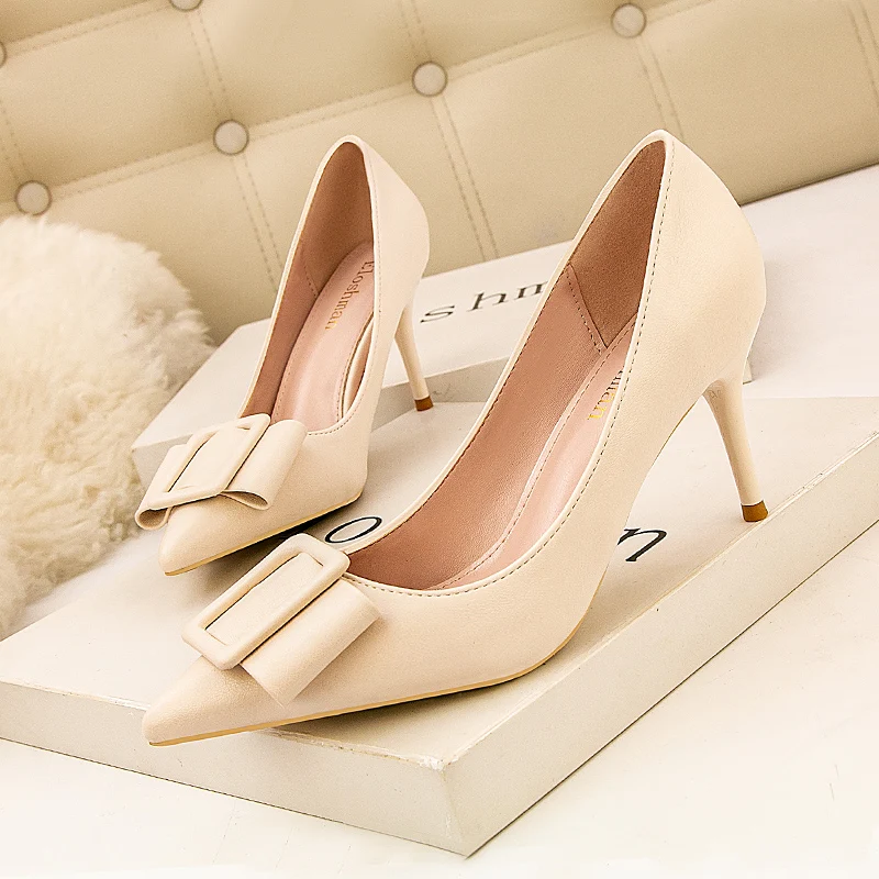 NEW Spring Fashion PU Basic Women's Pumps 2021 Sexy Thin Heels Pointed Toe Party Office Ladies Shoes Botines Mujer 35-41