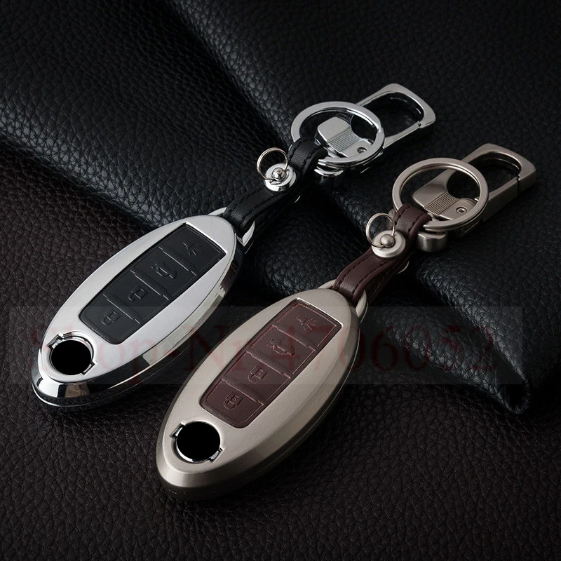 Оцинкованный сплав+ кожаный чехол для ключей автомобиля чехол для Nissan Versa LEAF Sentra Altima Rogue Kicks X-Trail Qashqai брелки