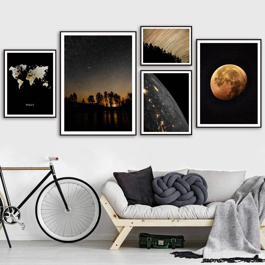 

World Map Planet Star Road Landscape Wall Art Canvas Painting Nordic Posters And Prints Wall Pictures For Living Room Home Decor