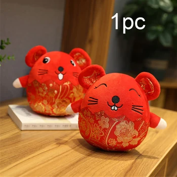 

Practical Home Decoration Washable Animal Ornaments Cute Expression Red Mouse Plush Rat Mascot Accessories Soft New Year Gifts