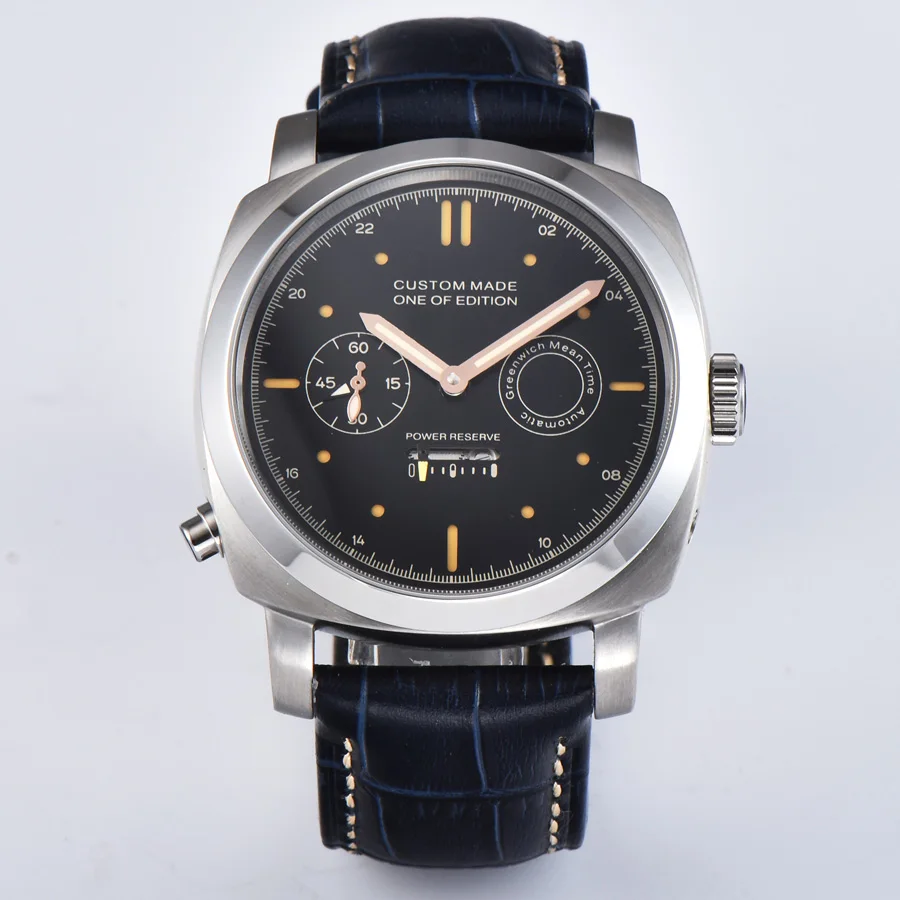 

watch men automatic mechanical watch Power reserve Luminous waterproof 316L Solid stainless steel Leather 44MM NH69