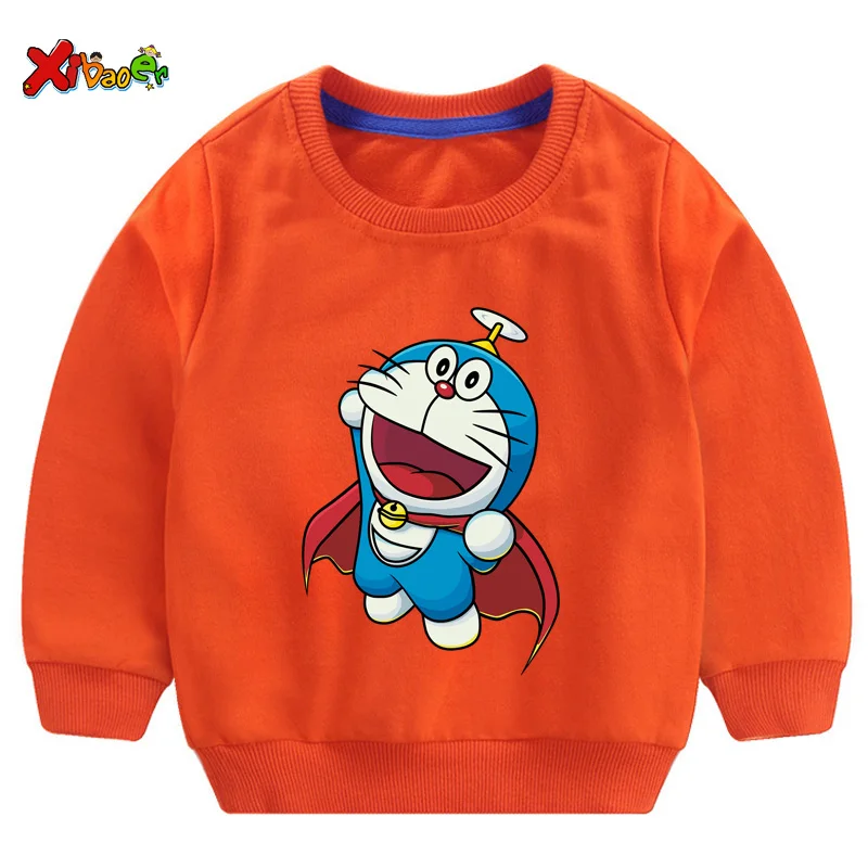 Doraemon/толстовки для маленьких мальчиков и девочек; хлопковые детские толстовки с капюшоном; детская одежда; толстовки с длинными рукавами; спортивная одежда для малышей; детская одежда - Цвет: sweatshirt orange