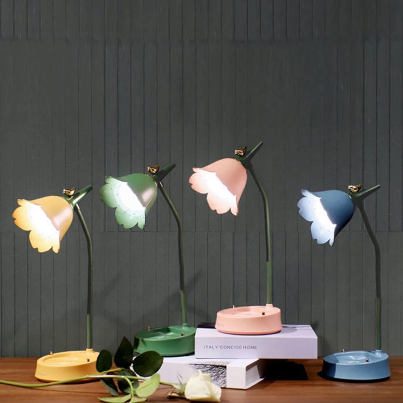 Flower Led Desk Lamp Student Bedroom Room Lighting Touch Reading Lamp