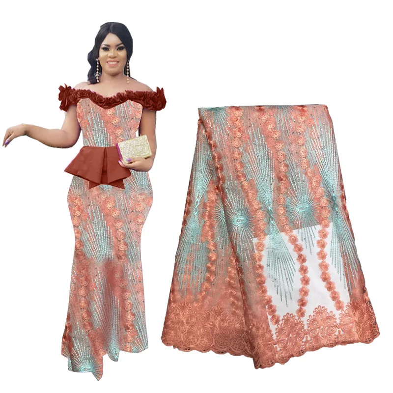 

High Quality African Lace Fabric Embroidered Nigerian Lace Fabric for Wedding 2019 French Tulle Lace Fabric Flower with Beads