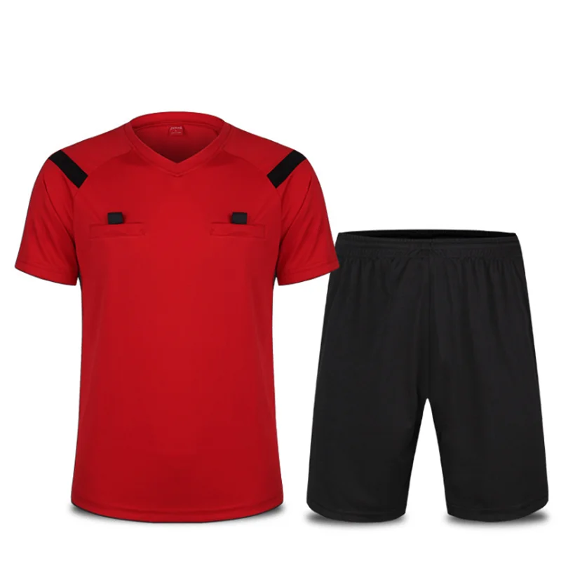 Футбольные майки для рефери, комплект, профессиональная одежда для соревнований, одежда для спортивного судьи, v-образный вырез, Футбольная форма, шорты, спортивный костюм C108 - Цвет: red XXL