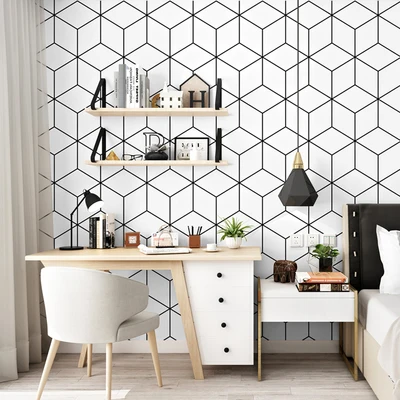 PAYSOTA Nordic Style Wallpaper TV Background Black And White Lattice Geometric Pattern Bedroom Lliving Room Modern Simple beibehang customize the new modern visual space office simple and atmospheric geometric architectural wallpaper papier peint