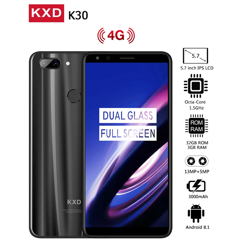 Kenxinda K30 смартфон 3000 мАч 3 ГБ+ 32 ГБ 5,7 дюймов Android 8,1 многоязычный телефон Поддержка gps 2 SIM 1440*720 мобильный телефон - Цвет: Black