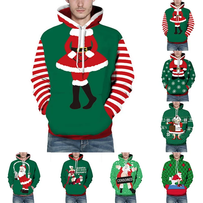 

2019 Men Digital Printing Sweatshirt Autumn Winter Casual Chiremas Hoodies Loose Large Size Hooded Couple Sweater New