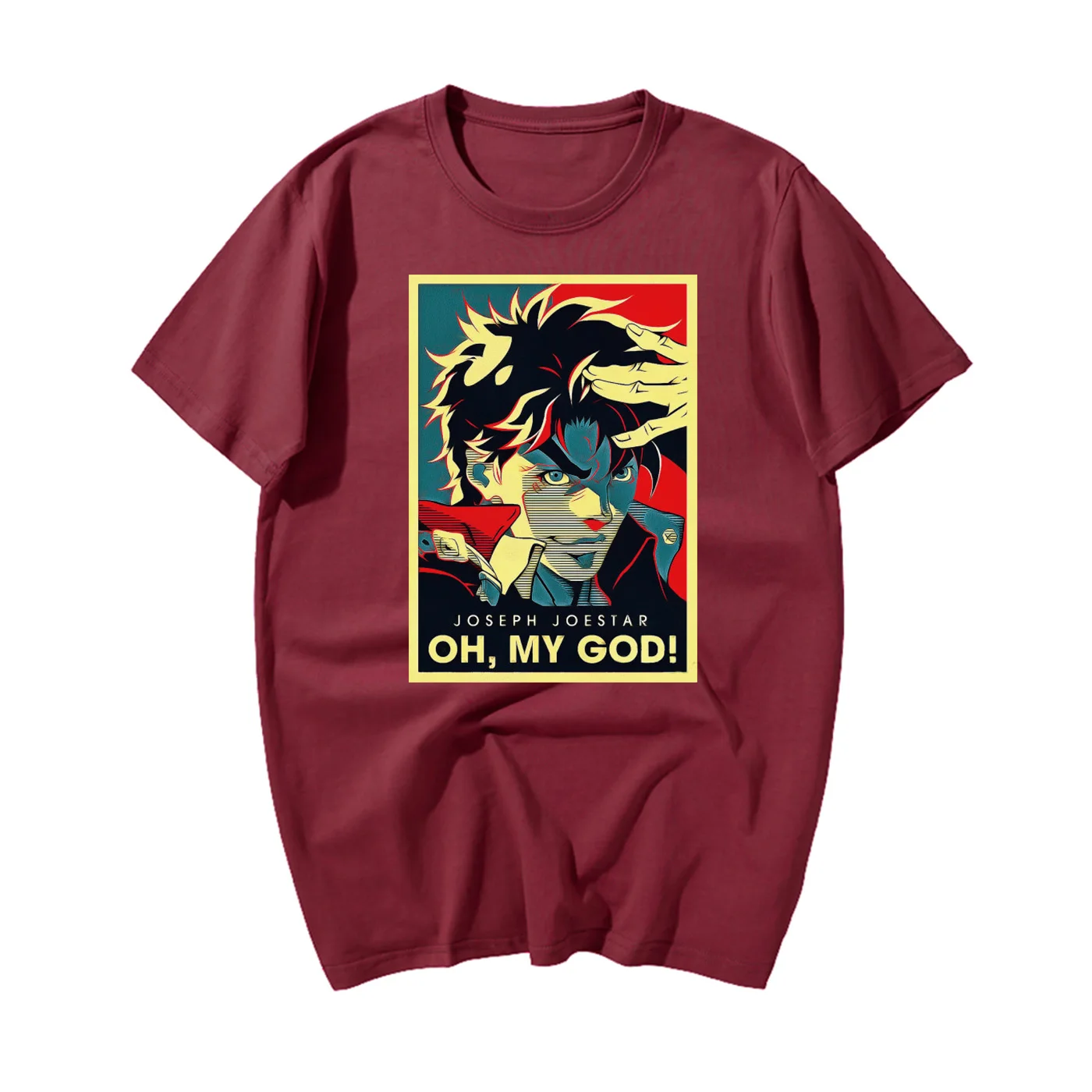 Летняя крутая футболка Jojo Необычные Приключения Винтажная Футболка Joestar Joseph OH MY GOD с надписью модная повседневная футболка с коротким рукавом для мужчин - Цвет: Wine Red 6