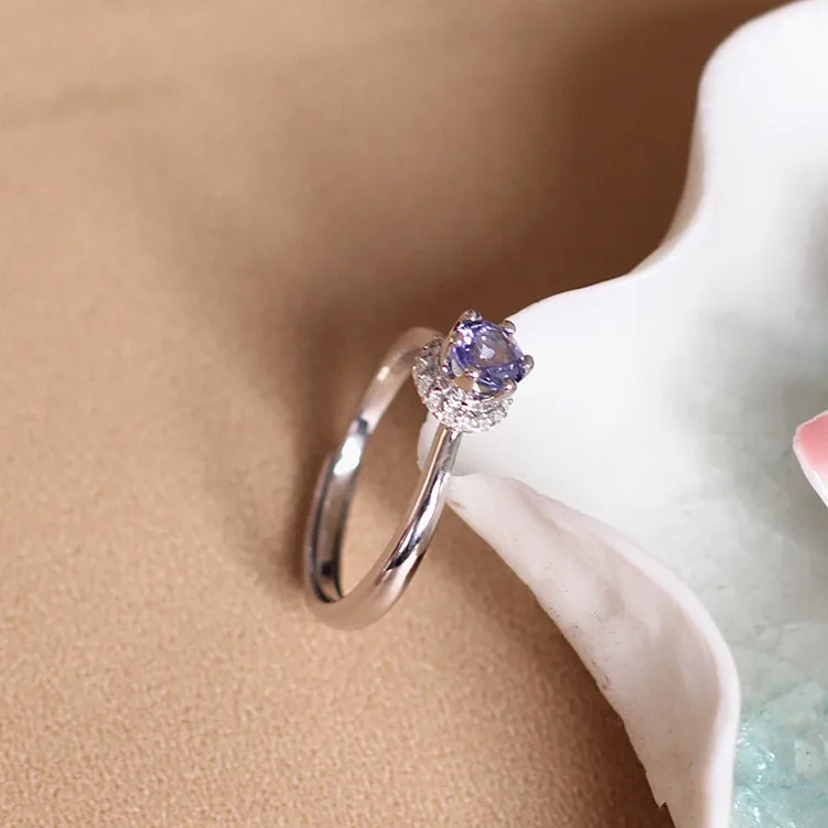 

Character yin pin S925 Fine Silver Accessories Simple Natural Women's Tanzanite Ring