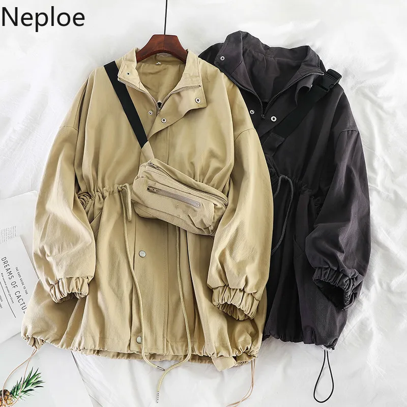 Neploe корейский сезон осень, со стоячим воротником на молнии, плащ, тонкая талия, Bf, шнуровка, ropa mujer, длинный рукав, тонкая Мода с сумкой 46741