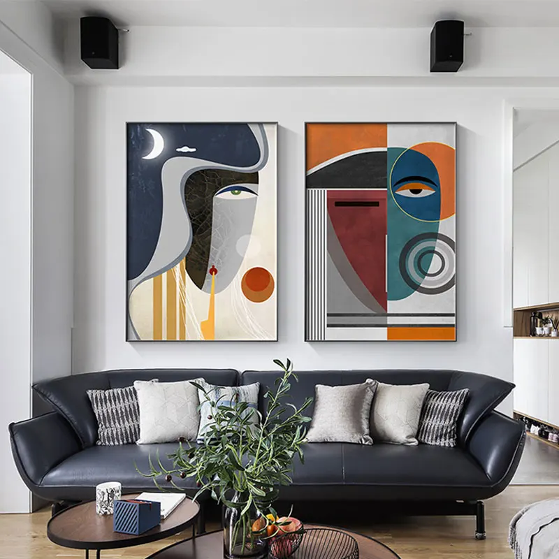 Modern Figure Abstract Geometric Canvas Painting Contemporary Art Poster  Print Faces Wall Art Picture for Living Room Home Decor