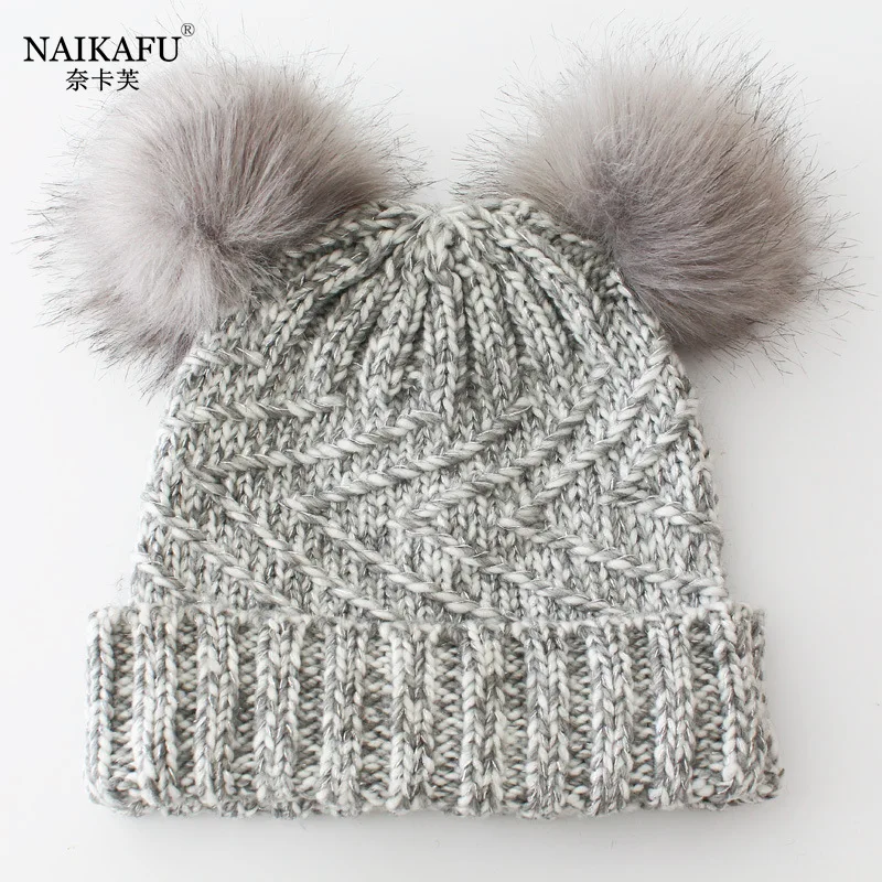 

Nye Kafu Spring And Autumn Winter Style Liangsi Puffy Ball bai da mao Cute Yarn Warm Furry Ball Knitted Hat Manufacturers Wholes