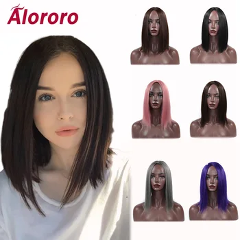 

Alororo New Style Short Straight Wigs For Women Black Purple Brown Heat Resistant Fiber Synthetic Medium Long Straight Hair Wig