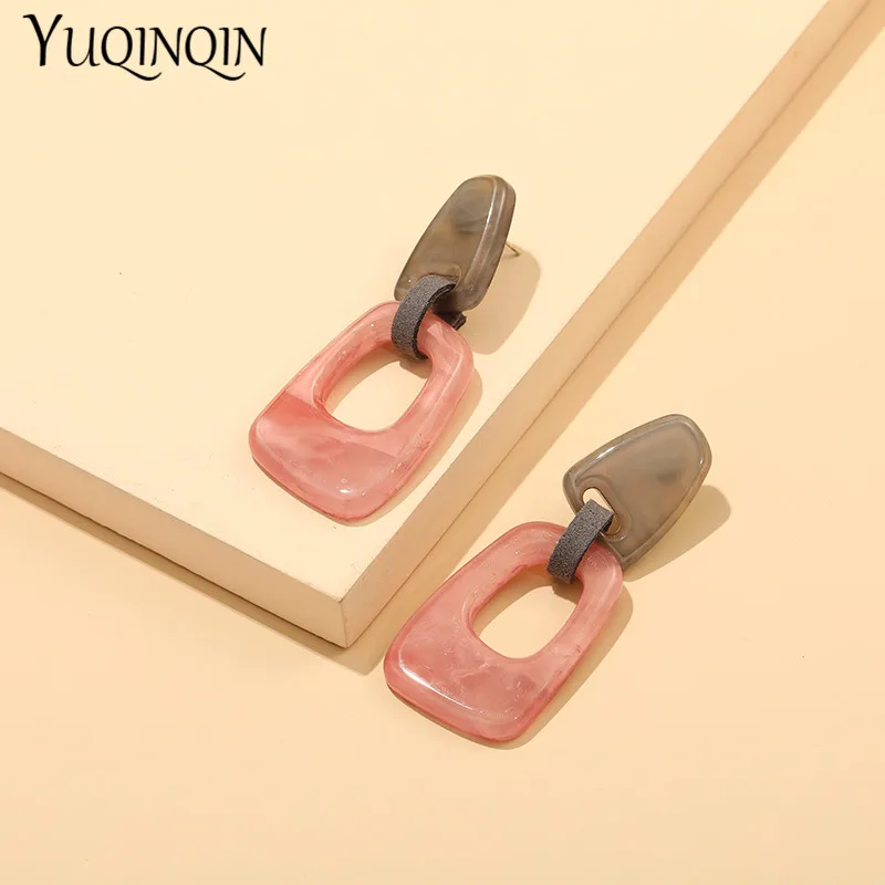 Korean Acrylic Long Dangling Earrings for Women Big Geometric Resin Drop Earring Vintage Brincos for Girls