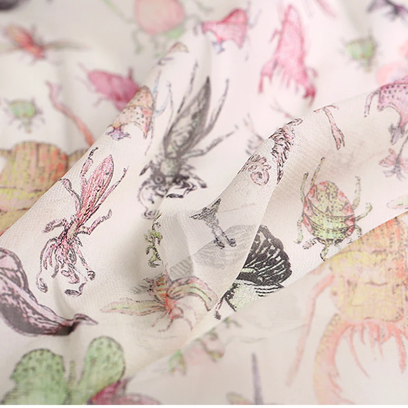 High-end custom Butterfly Digital Printed Silk Chiffon Fabric For Sumer Dress,Width 140cm Clothing cloth For DIY Sewing HOT